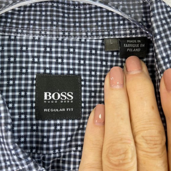 BOSS HUGO BOSS Mens L Blue Patterned Long Sleeve Button Down Shirt - Picture 8 of 14